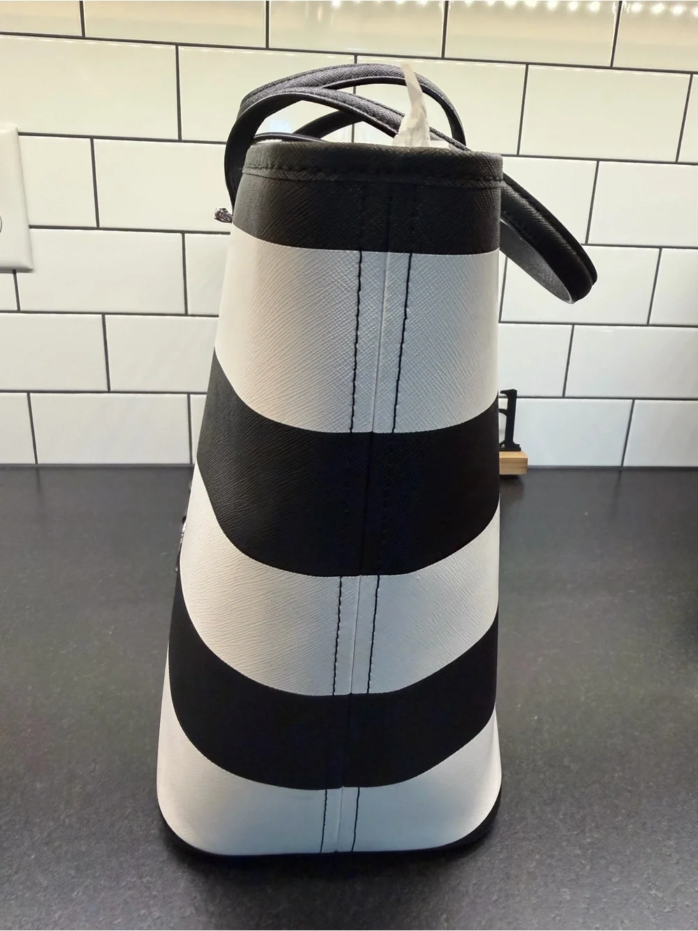 Michael Kors Black and White Horizontal Stripe Tote - Picture 3 of 8